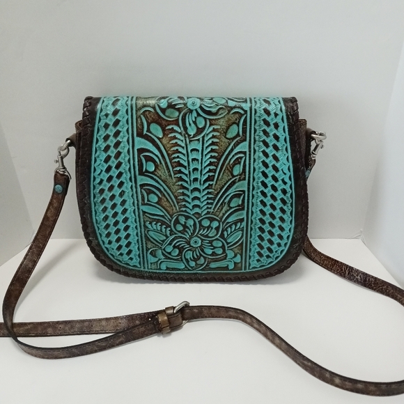 Patricia Nash Handbags - Patricia Nash Satchel Purse Embossed Tooled Turquoise